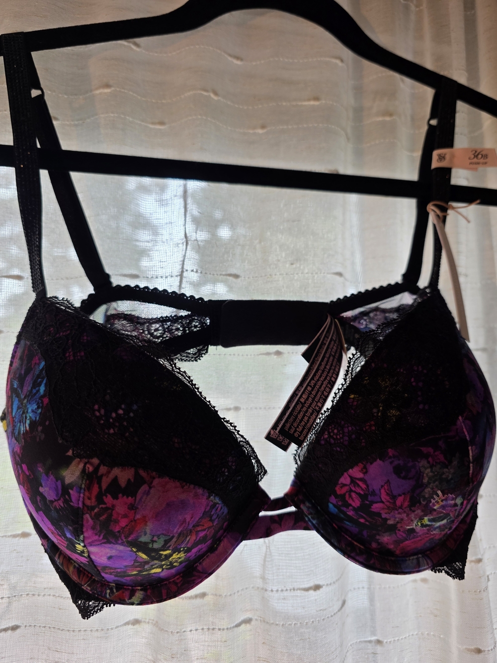 Victoria's Secret Black & Purple Floral Lace Underwire Bra